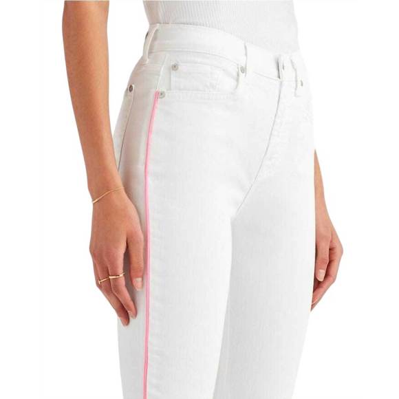 NEW 7 FOR ALL MANKIND high rise flare crop pink piping jeans in white - Picture 4 of 4
